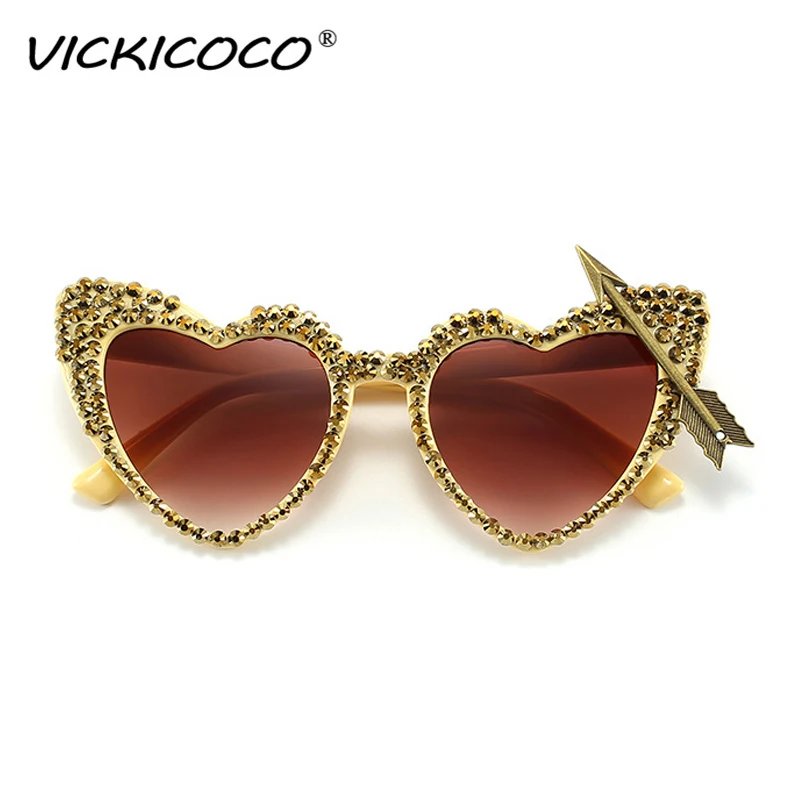 VICKICOCO New Fashion Arrow Heart Sunglasses Women Luxury Colorful Diamond Sun Glasses Female Eyewear Shades Rhinestone Glasses