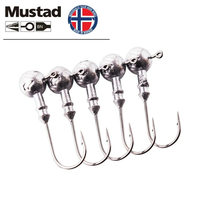 Norway Mustad Jig Head Hook Barbed Hook Round Lead Head Jig Lure Hard Bait Soft Worm Jig Hooks 3g 5g 7g Soft Lure Bass Pesca