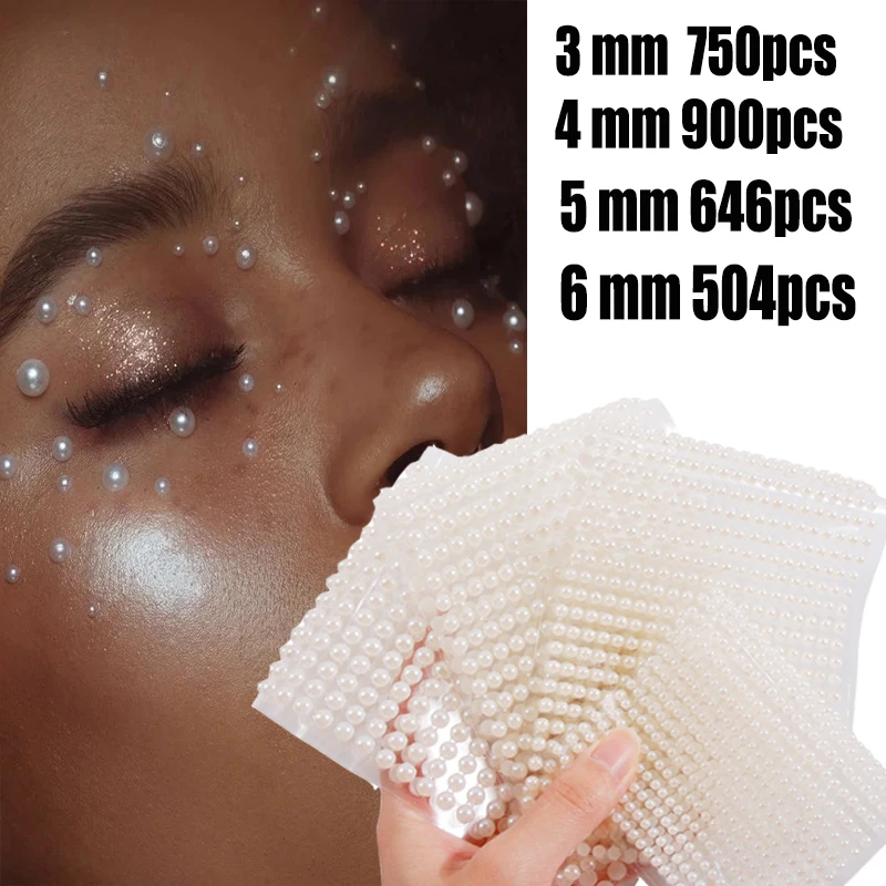 Face Jewels Pearl Eyeshadow Stickers DIY Decal Resin Pearl Face Body Nail Decal Self Adhesive Diamond Decoration 3mm/4mm/5mm/6mm