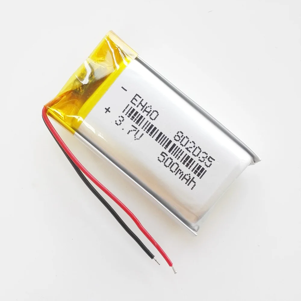 Batería recargable LiPo de polímero de litio de 3,7 V, 500mAh, 802035 para Mp3, GPS, PAD, DVD, E-book, Altavoz Bluetooth, auriculares, reloj inteligente