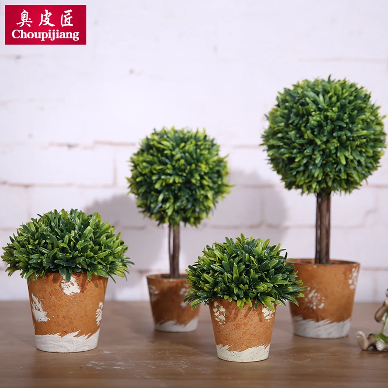 Simulation plant potted landscape tree ball green plant false grass decoration plastic flower ball desktop indoor balcony