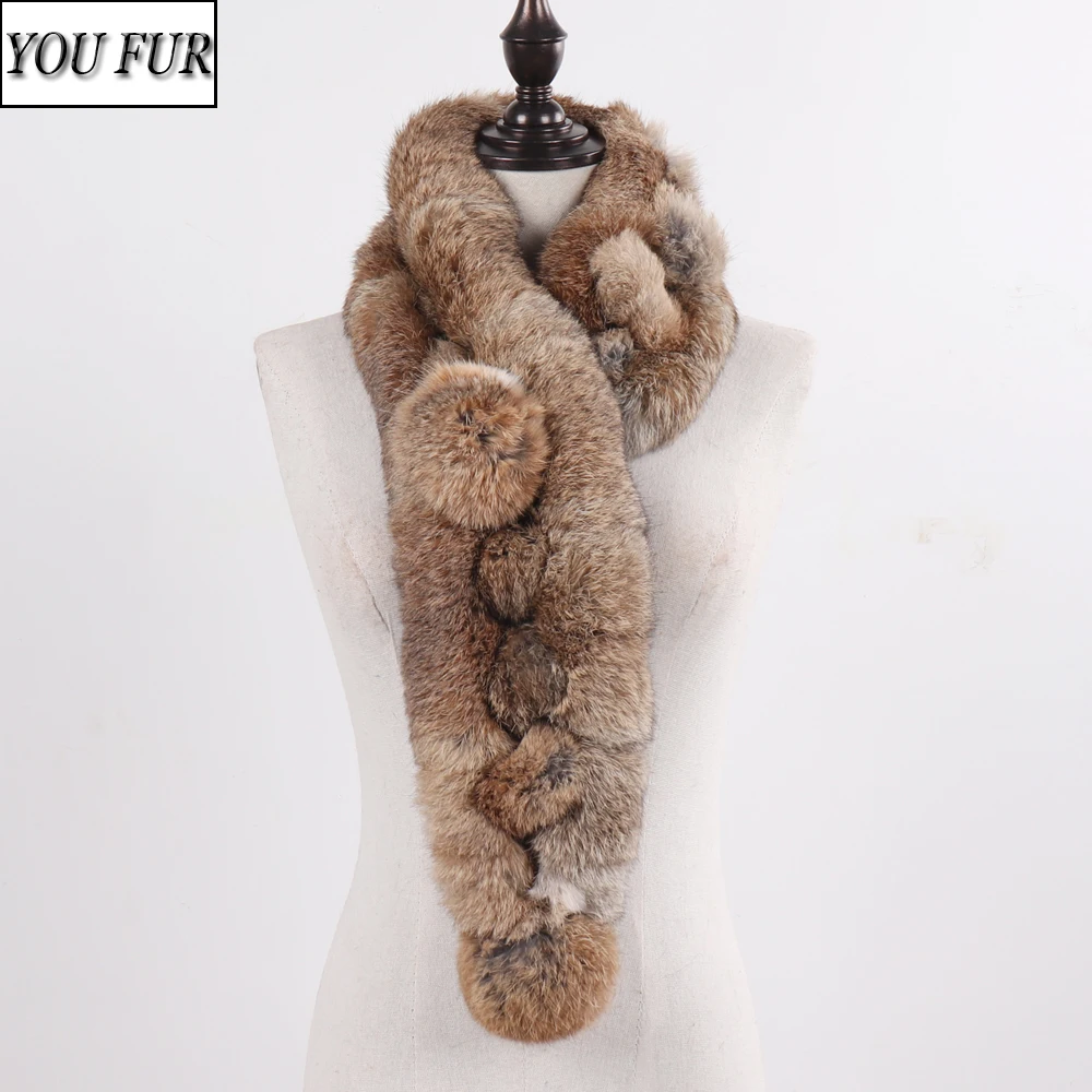 

Hot Sale Winter Real Rabbit Fur Scarf Women Natural Real Rabbit Fur Ring Scarves 2 Balls Genuine Rabbit Fur Neckerchief