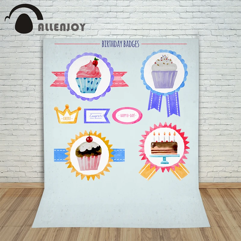 Photography Children's Background Birthday Label Watercolor Crown Cupcake Digital Printing Happy Customize Studio Photo Prop