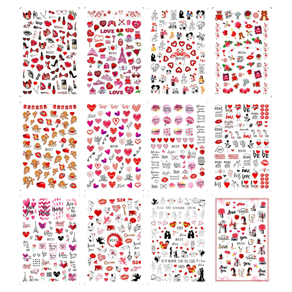 1pcs Valentine's Day Nail Art Sticker 3D Romantic Couple/Lips/Heart/Lover/Angel Self-Adhesive Slider Decorations Nail Decals