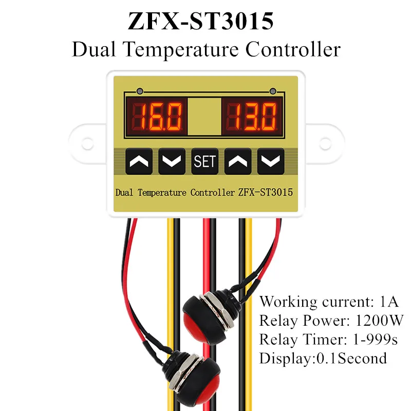 ZFX-ST3015  Dual Temperature Controller 12V 24V 220V Incubator Controller Digital Thermostat Temp Controller Regulator