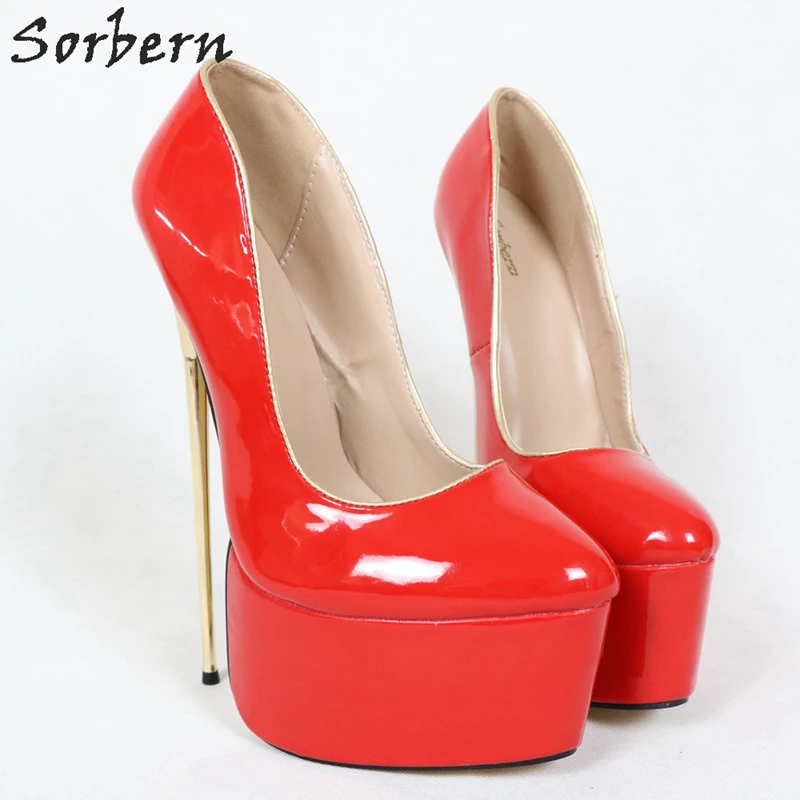 

Sorbern Fashion Bdsm Pole Dance Pumps Party Shoe 6Cm Platform Shoes Metal Gold Heels Women Pumps Slip On 22Cm Extreme High Heels