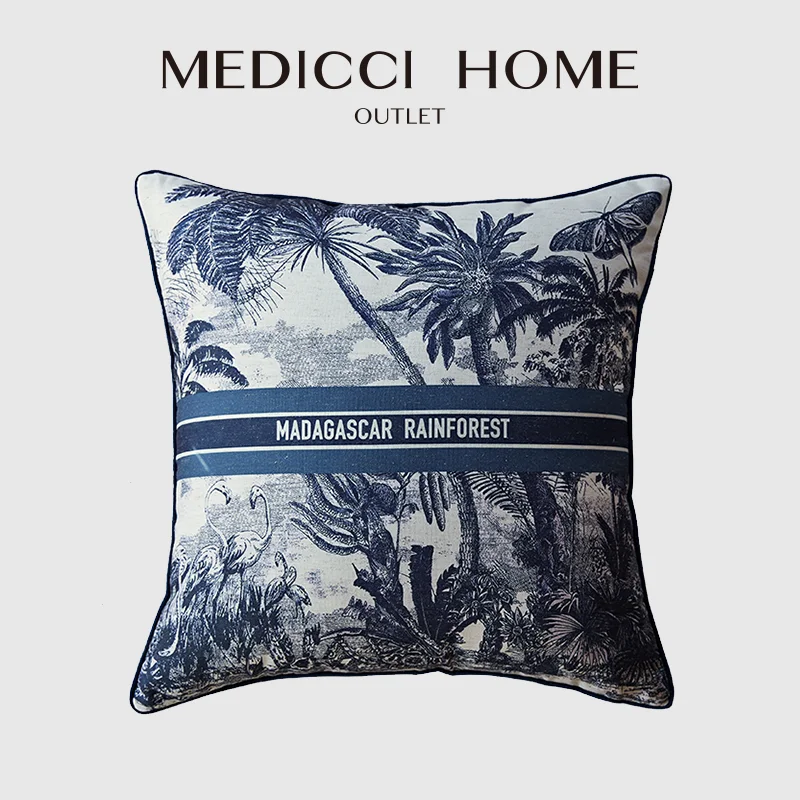 Medicci Home Madagascar Rainforest Cushion Cover Toile De Jouy Style Printing Vintage Pillow Case 45x45cm For Sofa Couch Chair