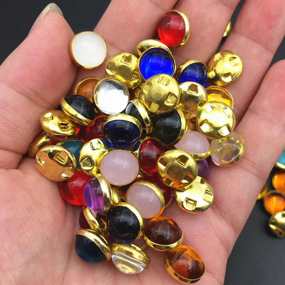 8mm 10mm Sew On Pearls Jelly Color With Gold/Sliver Claw Acrylic Round Pearl Button Sew On Rhinestones For Garments