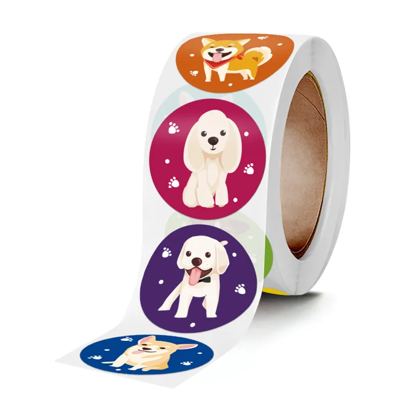 Cute Animals Cat Dog Sticker roll Thank you Sticker Sealing labels for Teacher Reward Student, Stationery Stickers, Kids toys