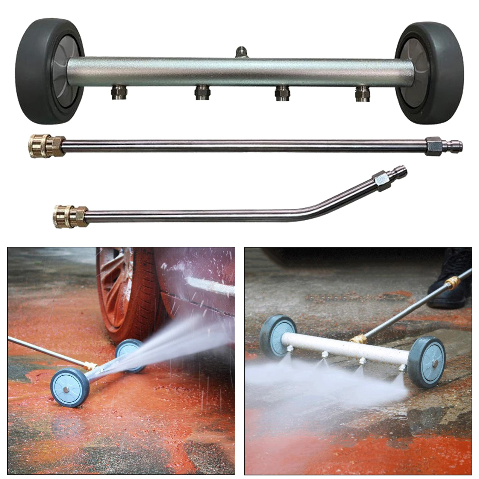 5000PSI 15inch Pressure Washer Undercarriage Cleaner Water Broom Car Chassis Wash 4 Spraye Nozzle