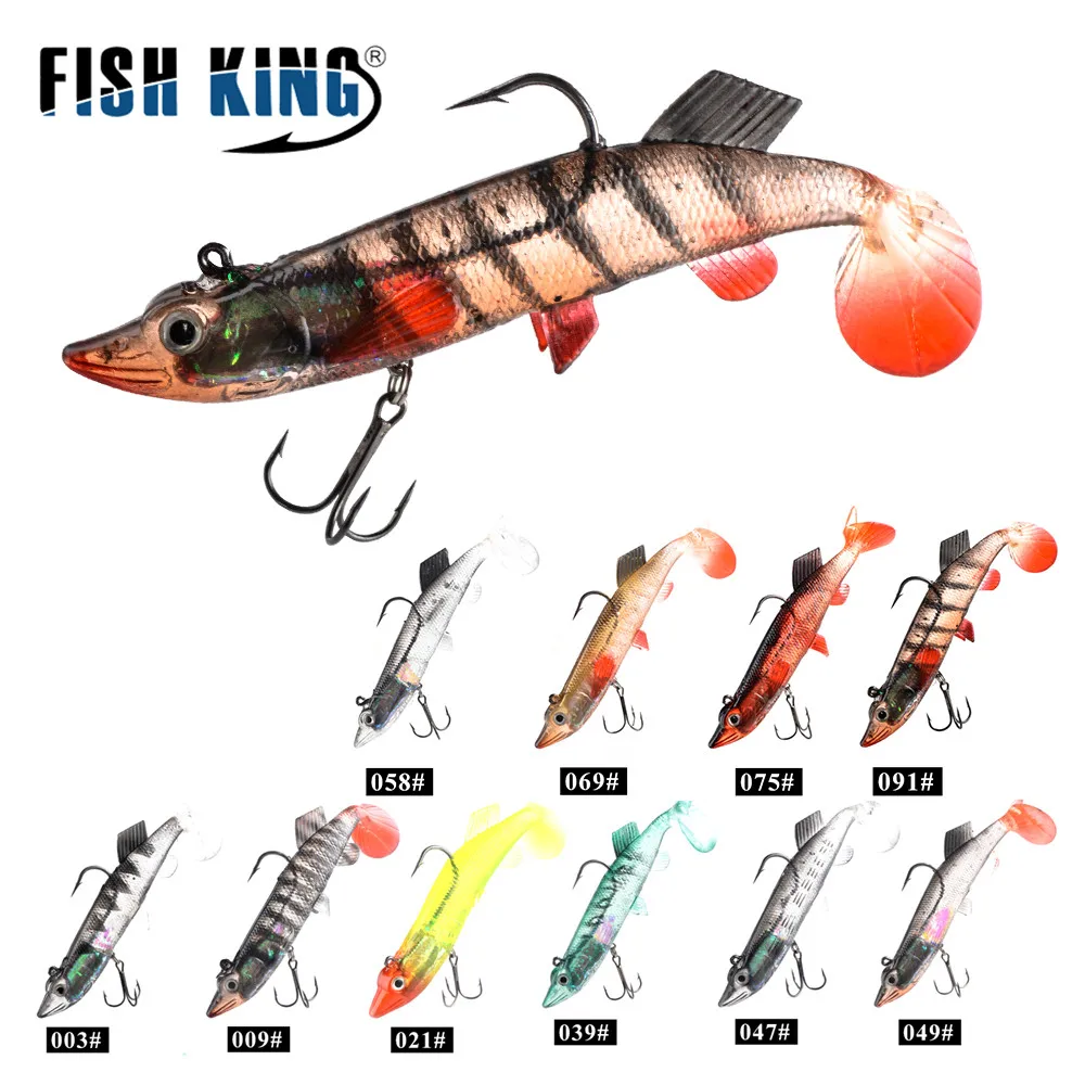Iscas de Pesca NGB 8/10/12/14CM com Olhos 3D Macios em 6 Cores e Cauda em T, Iscas Macias para Pike com Anzóis Triplos, Iscas Artificiais Jig