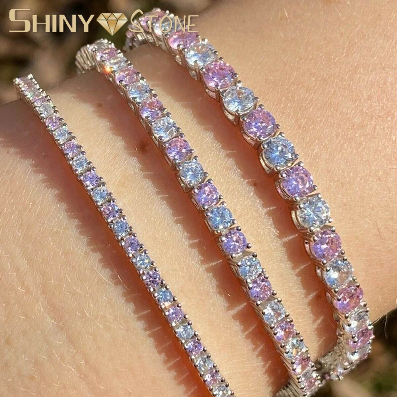 Pink White Cubic Zirconia Paved Iced Out Bling 5A CZ Tennis Chain Two Tone Colored Women Hot Fashion Hiphop 5mm Tennis Bracelet