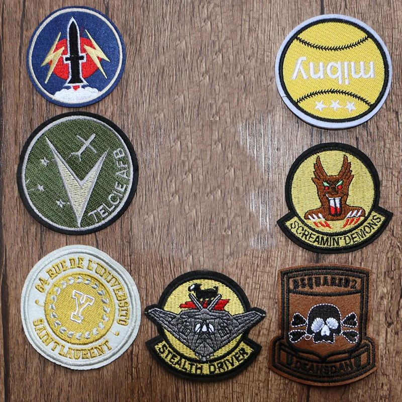 Round Cartoons Airplane Rocket Dragon Tennis Icon Embroidered Applique Patch for Clothing DIY Sew up Badge on the Backpack