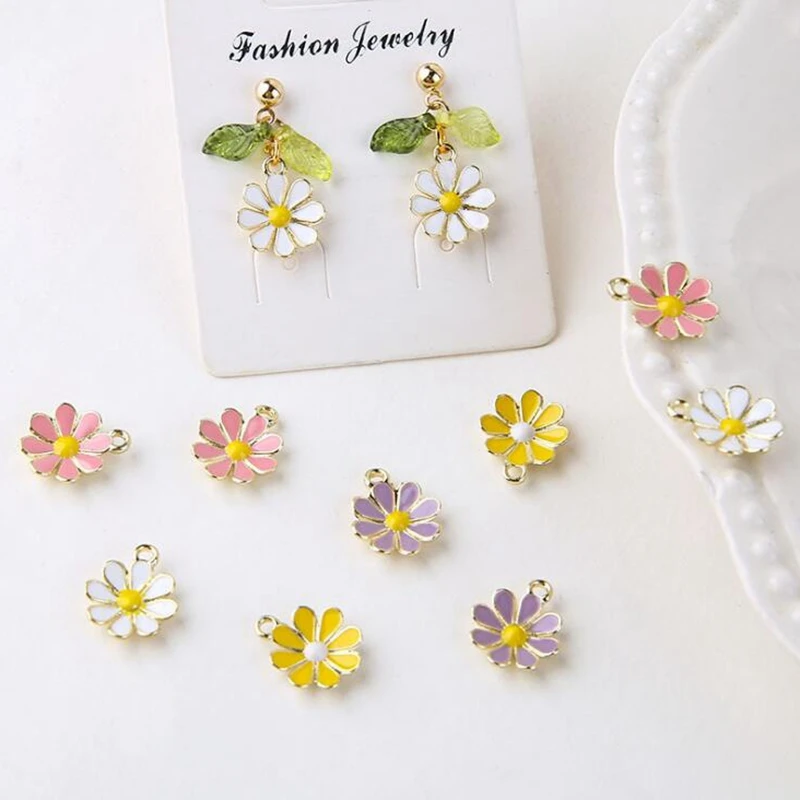 10pcs/lot 12*14mm Zinc Alloy Enamel daisy sunflower small flower Charms pendant For DIY handmade jewelry earring Accessories