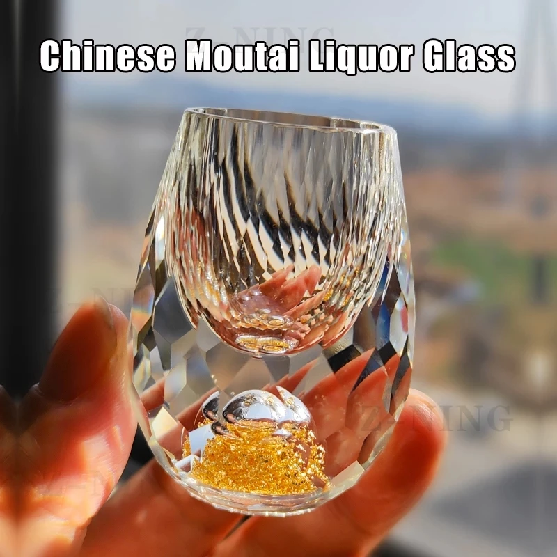 Luxury Crystal Glass Vodka Glass Sake Shochu Glass Bar Bullet Glass Liqueur Double Bottom Gold Foil Glass Tea Cup High-end Gifts