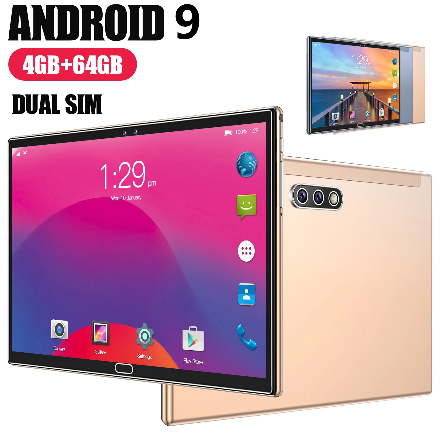 2021 Newest 10.1 Inch Tablet Android 9.0 WIFI 4GB+64GB Tablet Tablet Dual SIM Dual Camera Bluetooth 4G WiFi Call Phone