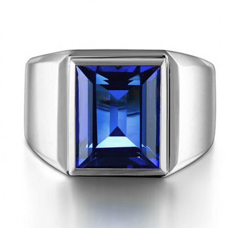Classic 925 Sterling Silver 6 carat Square Blue Sapphire Rings Eternal Cocktail Wedding ring for Men Women jewelry boy Size 8-13