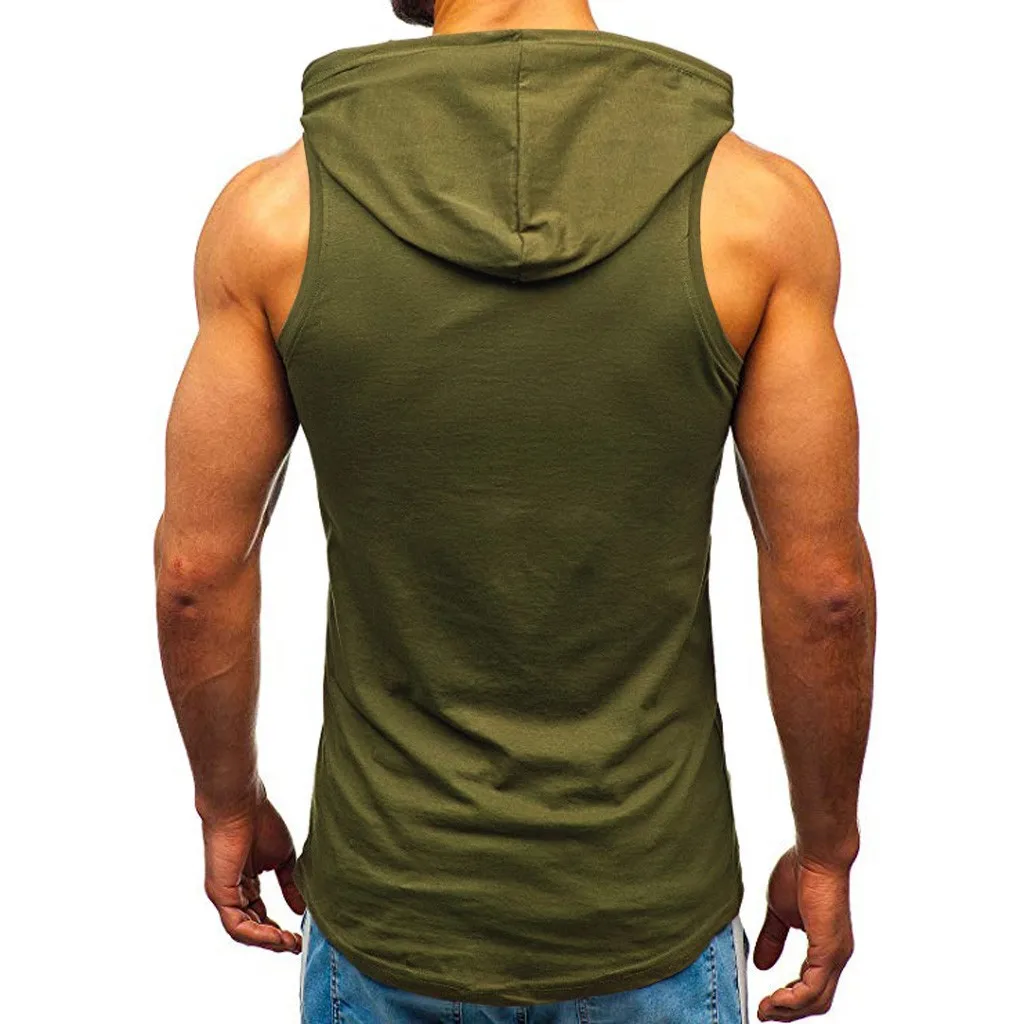 Sports Tank Tops Men Fitness Muscle Print Sleeveless Hooded Bodybuilding Pocket Tight-drying Tops Summer Shirt For Men Clothing