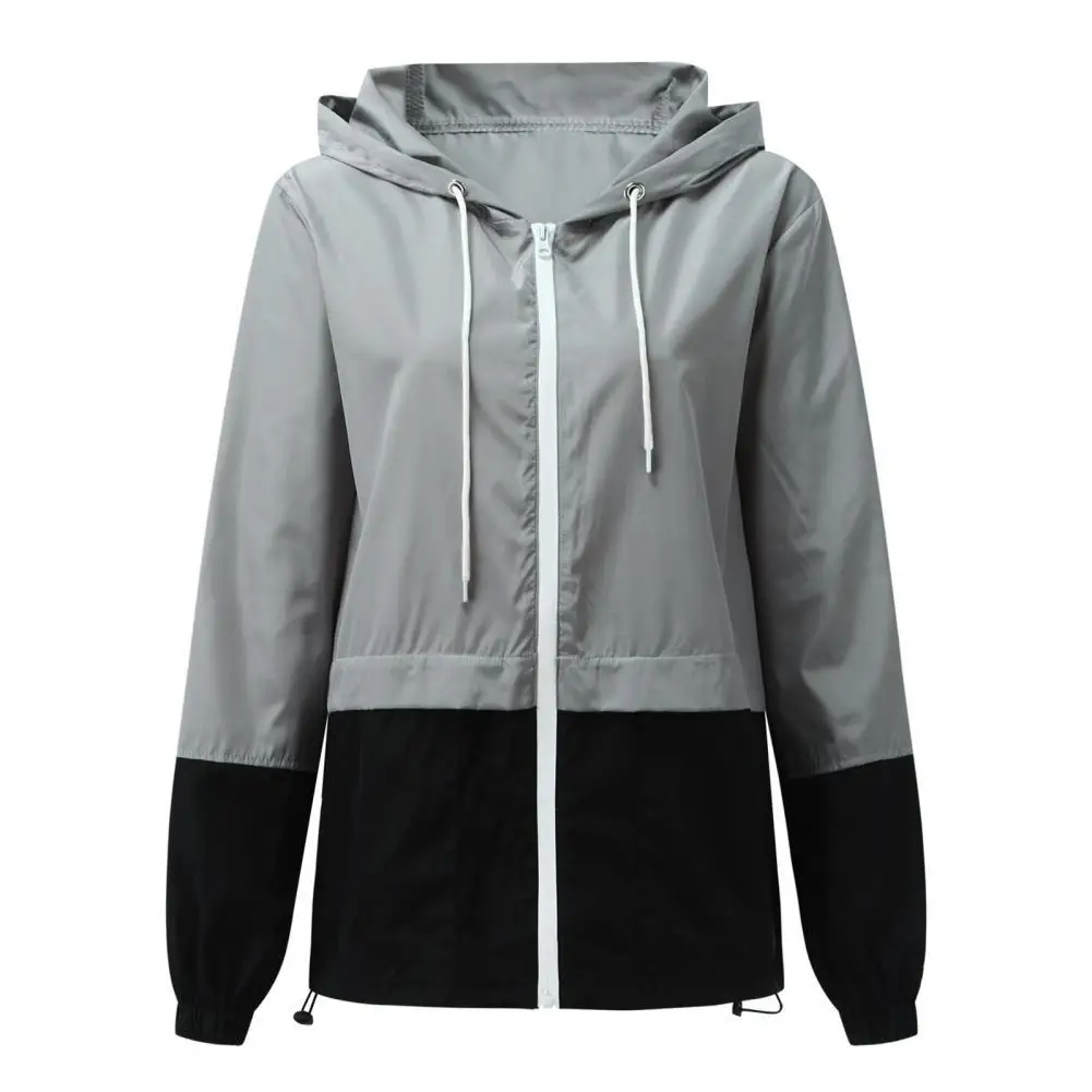 

Women Hooded Jacket Windproof Solid Color Drawstring Outerwear Long Sleeve Zipper Pockets Outdoor Hiking Raincoat куртка женская