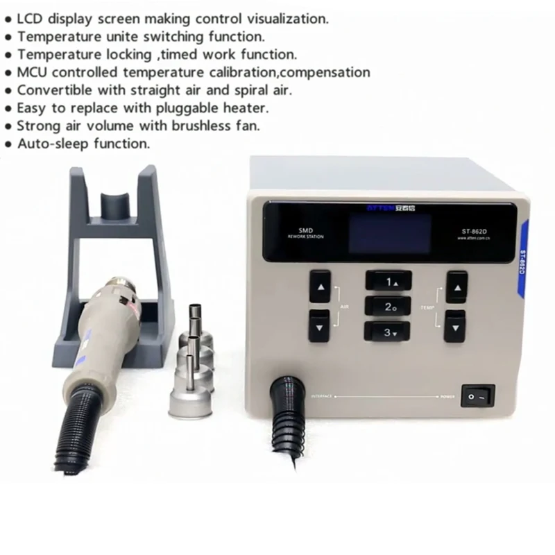 ATTEN ST-862D lead-free hot air gun soldering station Intelligent digital display 1000W rework station For PCB chip repair