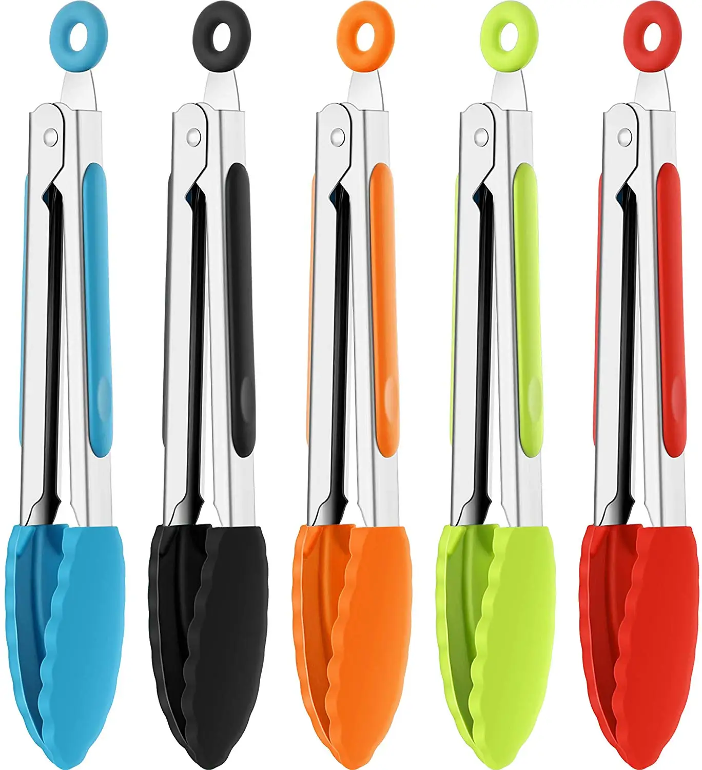 7/9/12inch Silicone Kitchen BBQ Tongs Stainless Steel Locking Cooking Tongs with Silicone Tips Non-Slip Food Tongs for Cooking