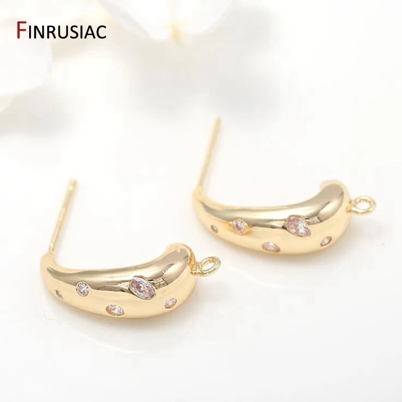 14K Gold Plated Inlaid Zircon Stud Earrings Hooks Fashion C Shape Earring Base Connectors Linker DIY Earrings Making Accessories