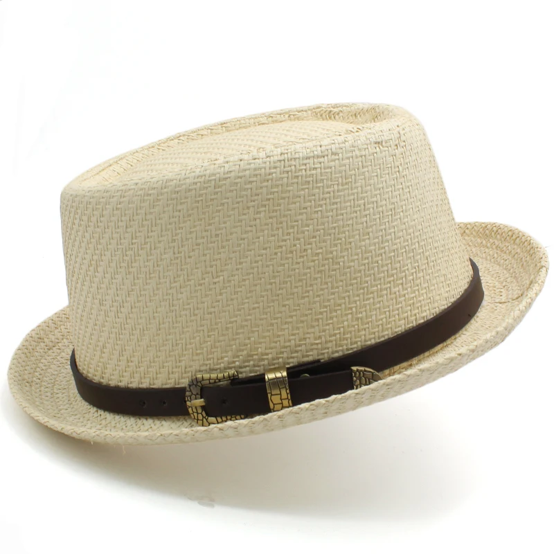 Men Women Classical Straw Pork Pie Hats Fedora Sunhats Trilby Caps Summer Boater Beach Outdoor Travel Party Size US 7 1/4 UK L