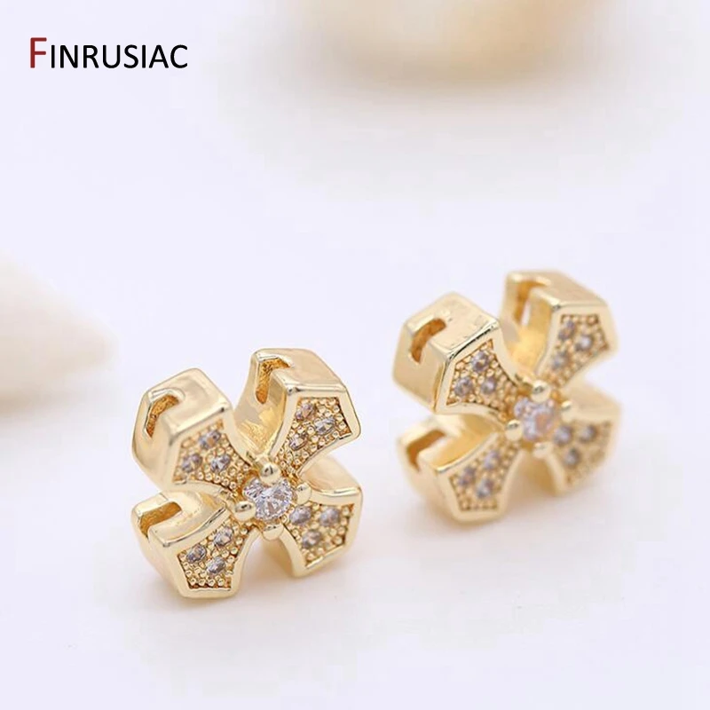 عالية الجودة النحاس معدن إدراج الزركون حجر الراين 14K مطلية بالذهب الصليب الخرز اكسسوارات DIY بها بنفسك صنع المجوهرات #4
