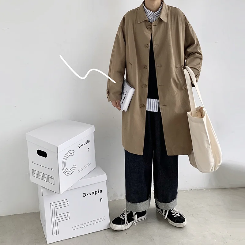 Männer Tragen 2025, Herbst Mode Neue Einreiher Graben Kleidung Männlichen Langen Mantel Lose Mantel Trend Hübscher Casual Windschutz