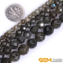 Natural Rainbow Labradorite Semi Precious Gem Stone Round Faceted Bead For Jewelry Making Strand 15 inch DIY Jewelry Beads