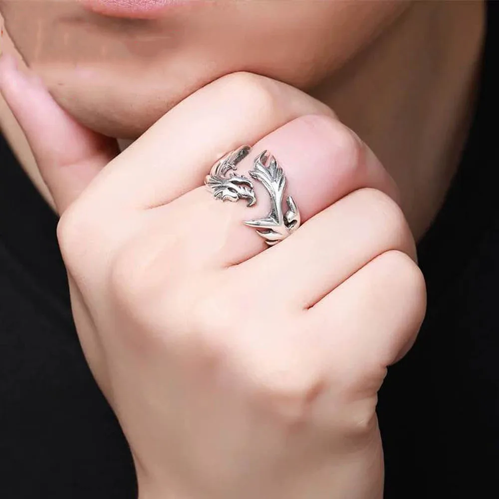 USA Size 8/9/10/11/12/13 Stainless Steel Silver Plated Men Hollow Dragon Ring Animal Finger Male Jewelry Wholesale Free Shiping