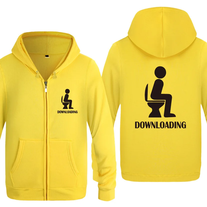 Downloading Toilet Funny Hoodies Men Fleece Long Sleeve Zipper Hooded Jacket Cardigans Man Hip Hop Sweatshirt Streetwear Sport