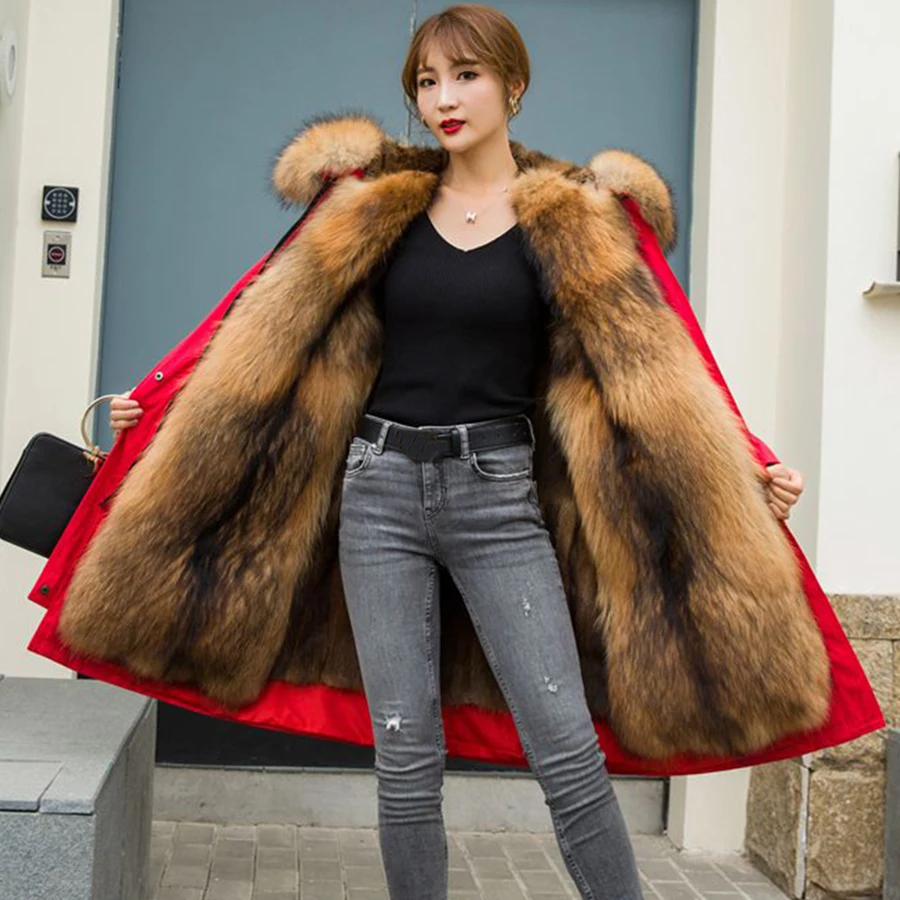 Parka With Real Fur Winter Parka For Women Detachable Lining Parkas Women Luxury Long Muskrats Fur Lining Coat