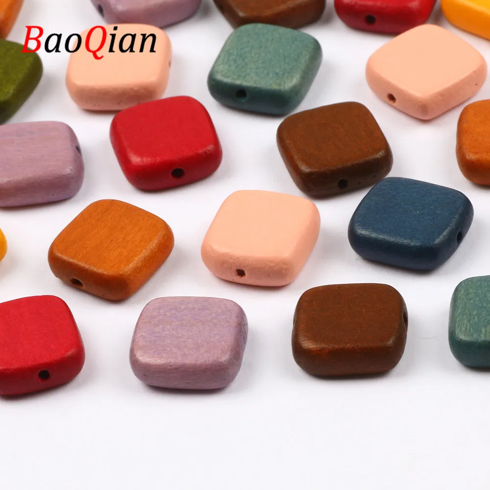 10pcs 16mm Multicolor Natural Wood Beads Wooden Square Loose Spacing Beads Jewelry Making Diy Necklace Bracelet Accessories