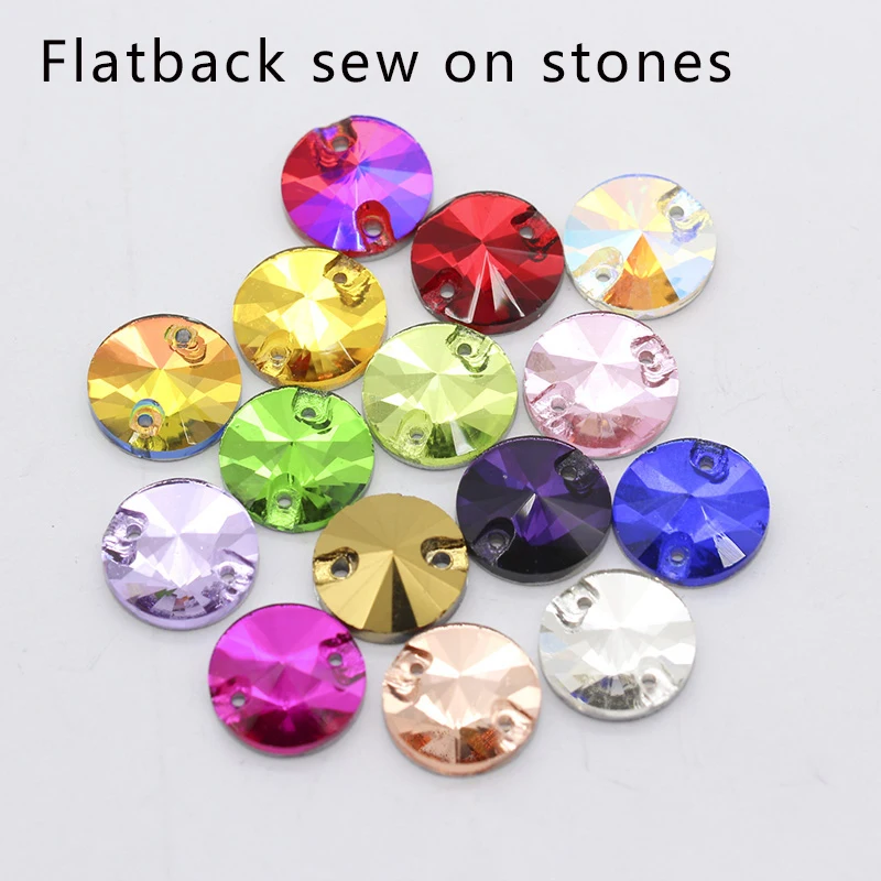 72pcs 10mm bling heavy glass Point Facet Crystals Rhinestone Sew On  Flatback Two Holes Sew-On Garment Stones 18 Colors Choice