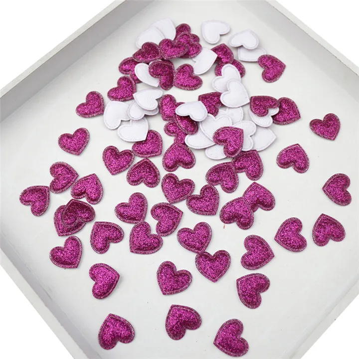 200Pcs Glitter Heart Patches Appliqued DIY Craft Scrapbooking Decor Kids Headwear Hair Pin Accessories Padded Sequined Embossing