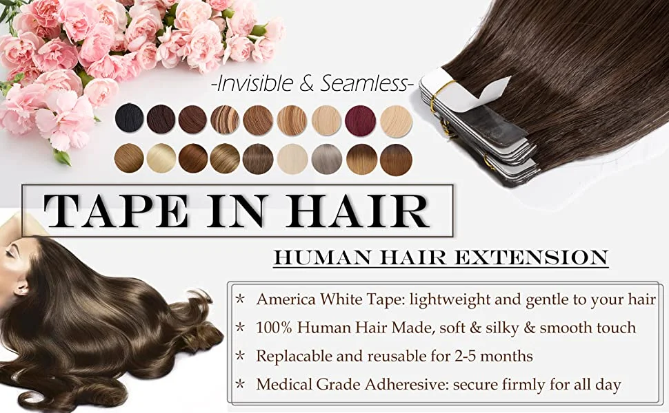 SEGO 2,5 g/Stück, gerade Tape-In-Haarverlängerungen, Echthaar, Skin Weft Tape Hair, nahtlos, unsichtbar, doppelseitiges Klebeband, 20 Stück – Detail 3