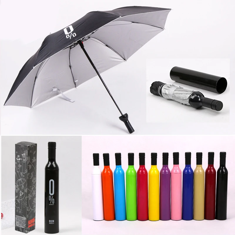 Women Wine Bottle Umbrella 3 Folding Creative Umbrella Rain Sun Sunshade UV Protection Mini Parapluie Paraguas Plegable Lluvia