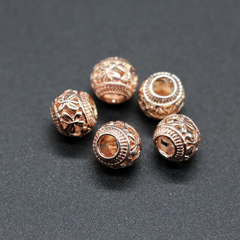 Mibrow 10pcs Rose Gold Color Round European 5mm Big Hole Charm Beads Spacer Charm Bead for DIY Bracelet Jewelry Making Findings