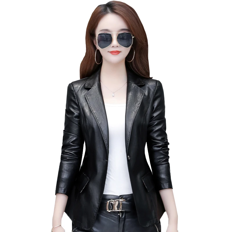 2023 New Spring Autumn Short Leather Jacket Women Korean Fashion Femme Slim Motorcycle Leather Blazer Ladies Coat Tide 5XL D3260