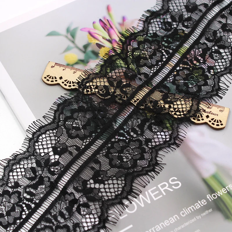 3yards/lot 12cm French Eyelash Lace Trims Black Ribbon for DIY Garments Accessories Handmade Fabric