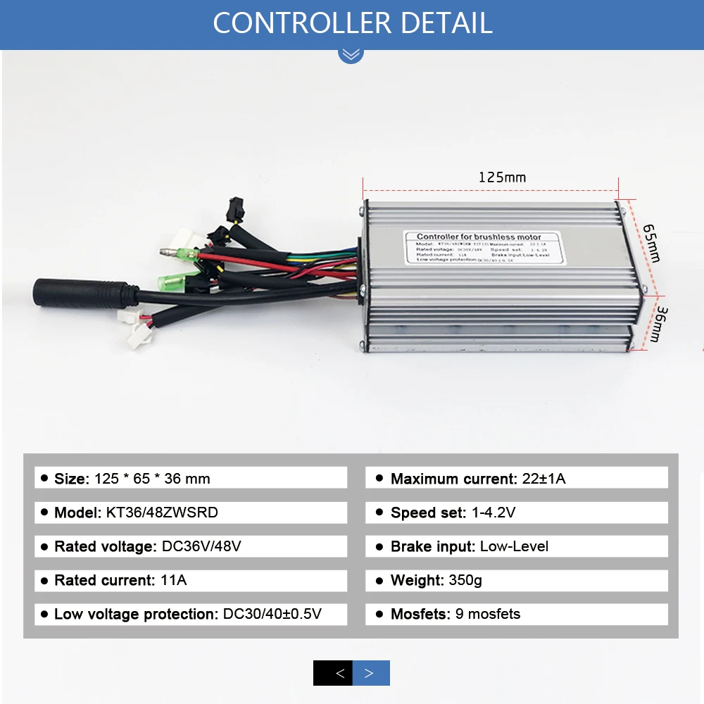 Ebike Controller 22A 9 Mosfets 36V 48V 500W KT LCD LED Display With Lamp Wire Accessories For Electric Bicycle Conversion Kit