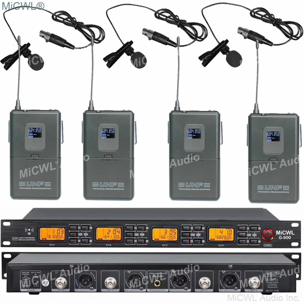 

MiCWL Microphone System Professional Wireless Home Studio Stage Karaoke 4 Lapel Adjustable 250m Receive Large Range