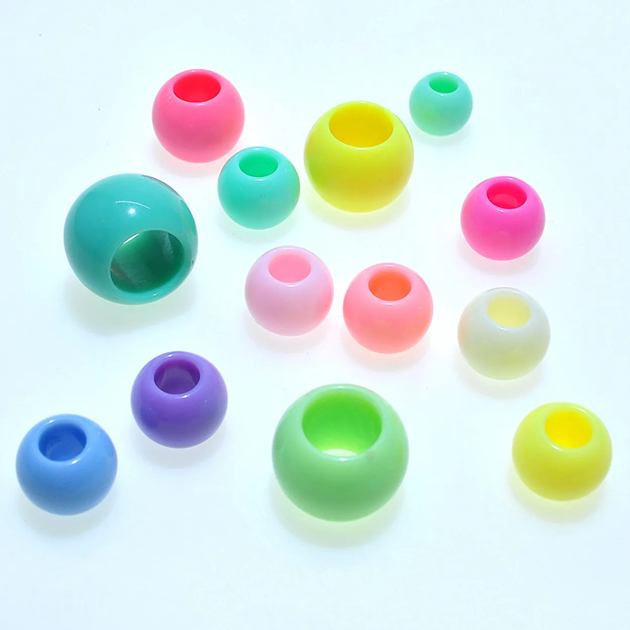 Round Opaque Light Colors Acrylic Plastic 9mm 11mm 13mm 15mm 17mm Loose Big Hole Beads Lot for DIY Jewelry Making DIY Crafts