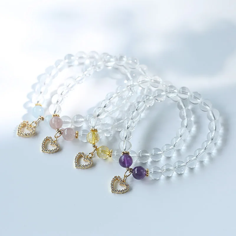 

Ruifan Heart Natural Himalayan White Crystal Strawberry Crystal Aquamarine Amethyst Beads Women's Bracelets Fine Jewelry YBR478