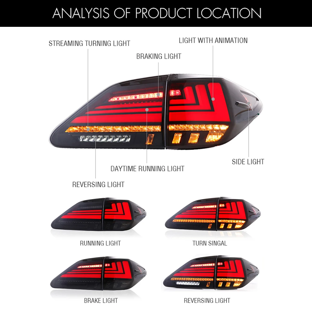 Rücklichter für Lexus RX350 RX450 RX270 2010-2016 Drl LED Auto Ersatzteile Baugruppe geräuchert/klar Autozubehör Lampen