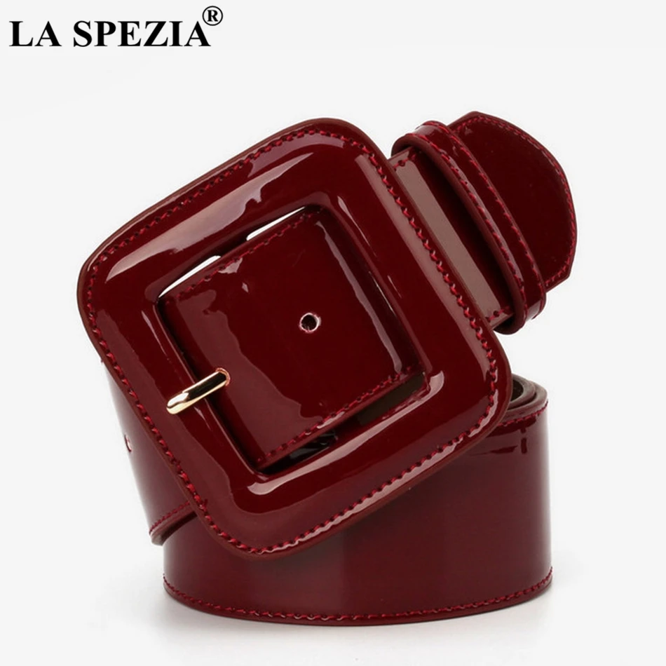 Women Belt Wide Ladies Belts Black Patent Leather Belt Women Genuine Leather Cowhide Fashion Big Buckle Square Belt For Dresses