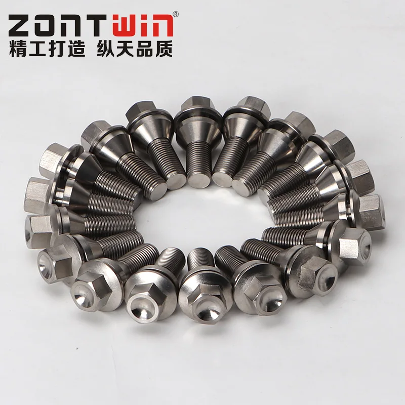 20 Pieces of GR5 titanium alloy forged wheel bolts, M14*1.5 taper, 28mm tooth length, suitable for BMW E65, Maserati