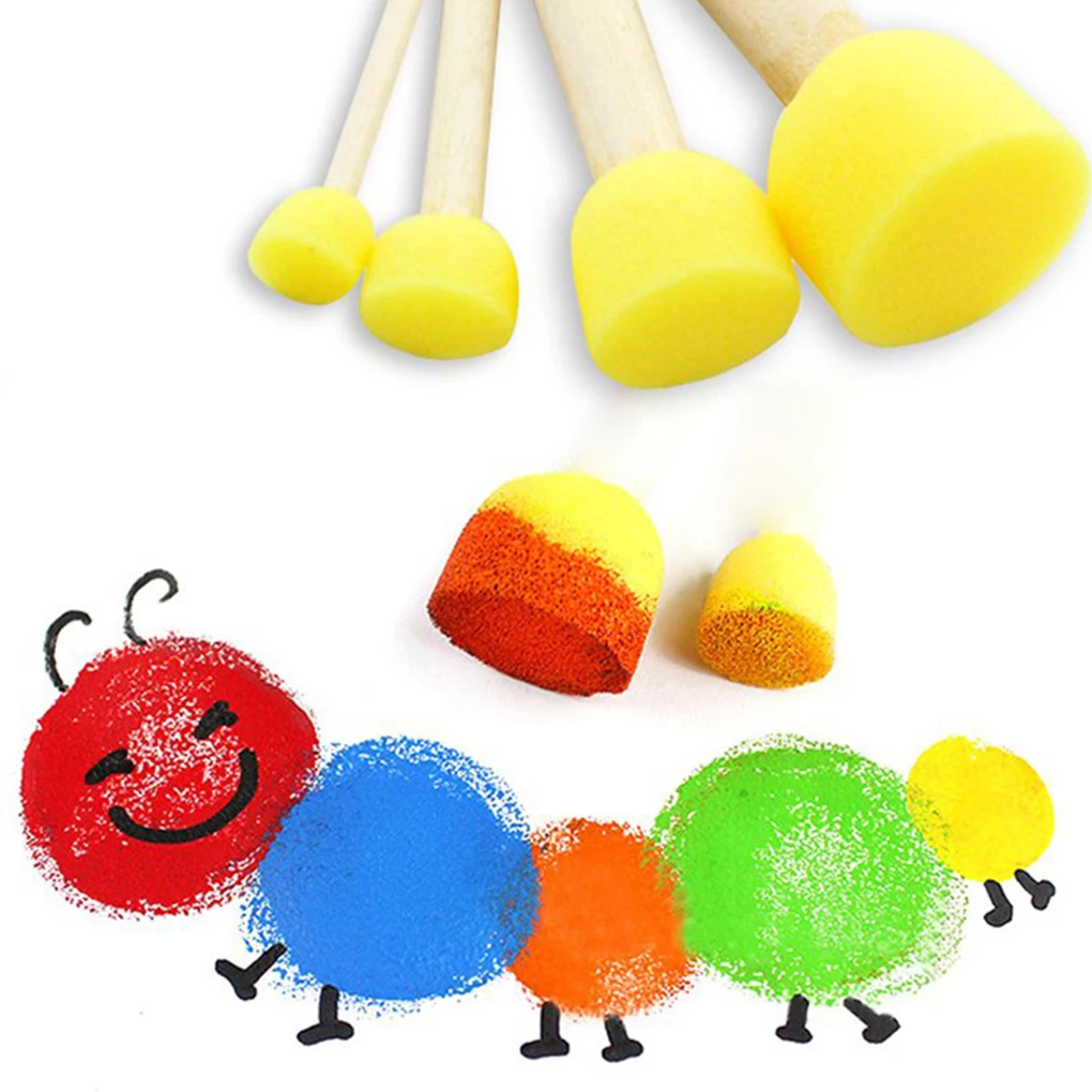 20pcs Round Sponges Brush Set Stencil Sponge Brushes DIY Painting Sponges Children Drawing Craft Brushes with Wood Handle