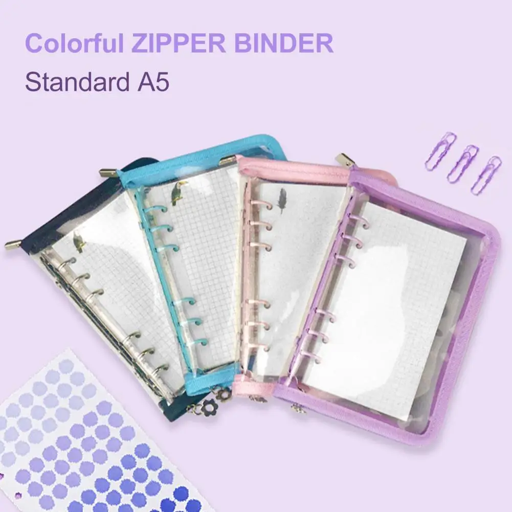 DIY A5 File Notebook Shell' Protector w/10 Inner Paper Loose-Leaf Binder Cover 6 Ring Waterproof Binder Pocket Loose-Leaf Bag